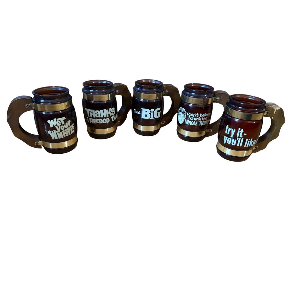 Vintage Siesta Ware barrel mig set wooden handles‎